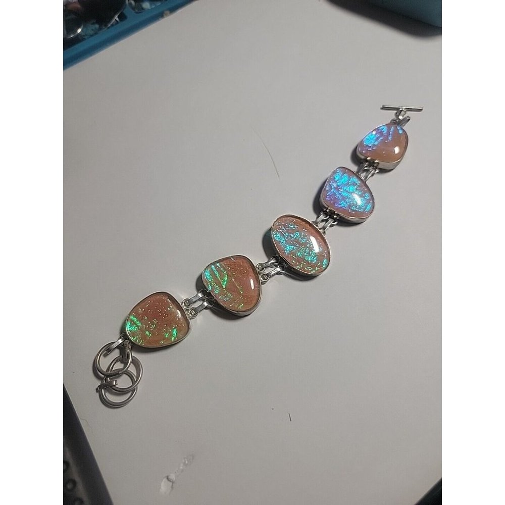 Unicorn Colors Bracelet Dichrotic Glass Pink Yellow Blue Green Simulated Opal